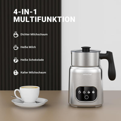 AMZCHEF 4-IN-1 Milchaufschäumer Elektrisch 400ML Milchwärmer mit LED-Touchscreen | 3D-Induktionserwä