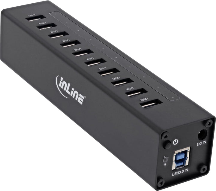 InLine 35395C USB 3.0 Hub, 10 Port, Aluminiumgehäuse, schwarz, mit 4A Netzteil Single, Single