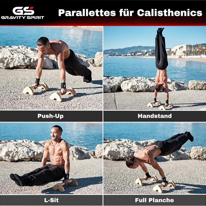 Parallettes aus Holz – Liegestützgriffe für Calisthenics & Handstand – Rutschfeste Griffe mit Tasche