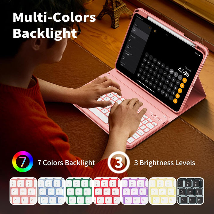 Hülle mit Tastatur für iPad 11 Generation A16/10 Generation (11/10.9 Zoll, 2025/2022), 7-farbige Bel