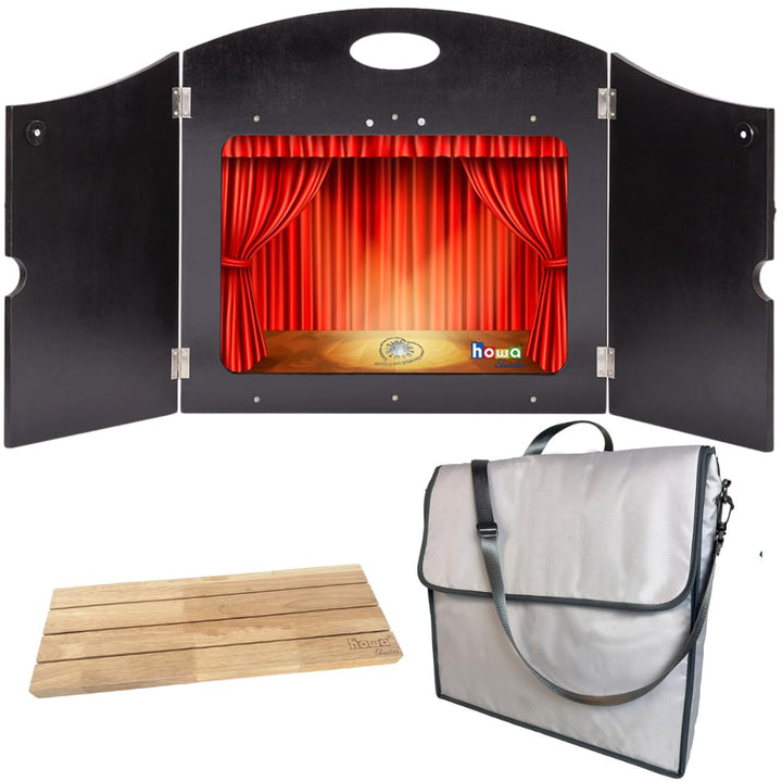 howa Kamishibai Erzähltheater Figurentheater Holz für DIN A3 und DIN A4 Bildkarten, seitlicher Einsc