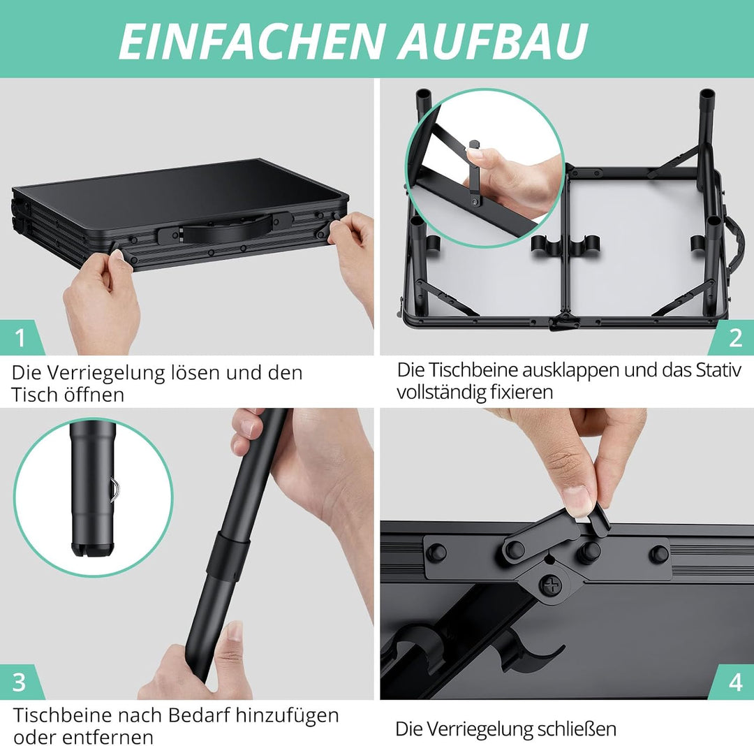 VINTEAM Campingtisch, 3-Fach höhenverstellbar, Leichter klappbarer Picknicktisch mit MDF-Platte, tra