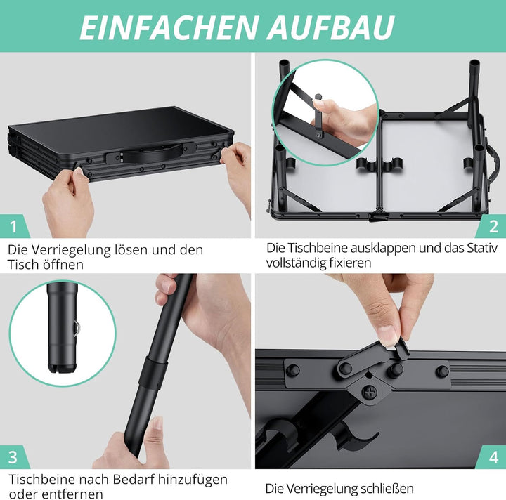 VINTEAM Campingtisch, 3-Fach höhenverstellbar, Leichter klappbarer Picknicktisch mit MDF-Platte, tra