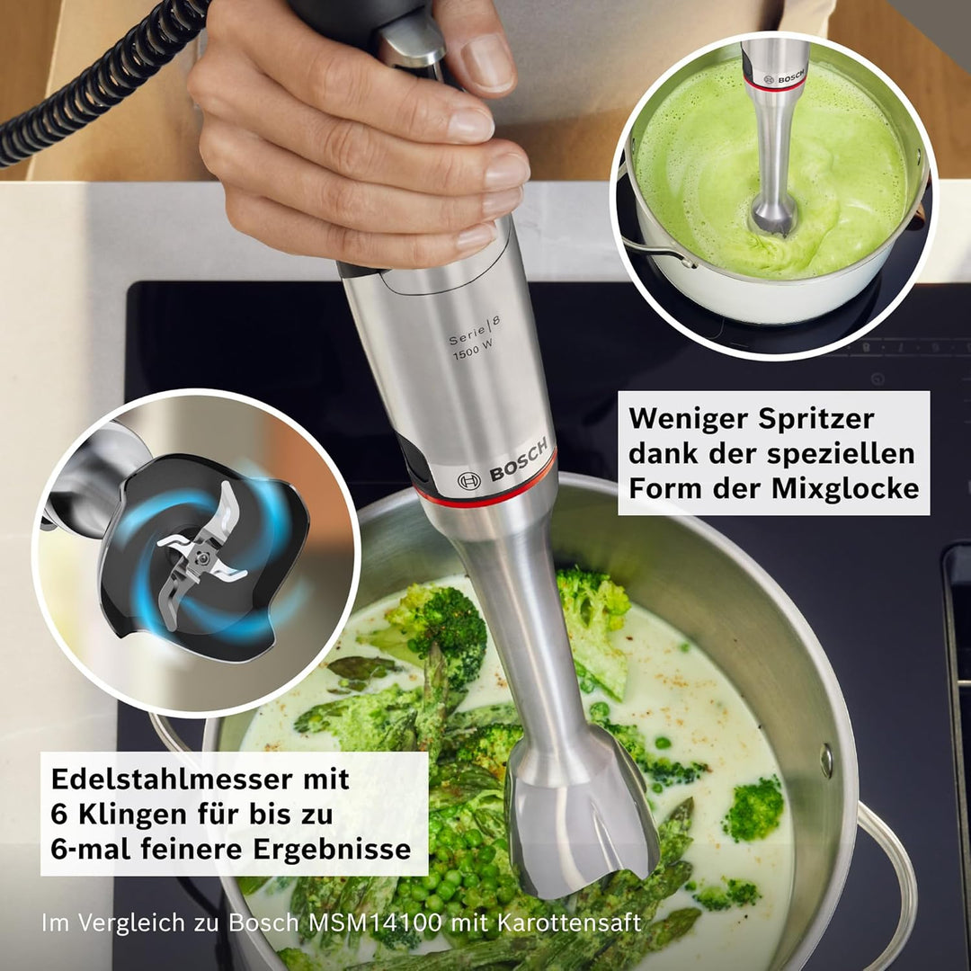 Bosch Stabmixer, Mixbecher, Universalzerkleinerer, Doppelschneebesen, Edelstahl Klingen, spülmaschin