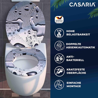 CASARIA® WC Sitz Doppelte Absenkautomatik MDF Holzkern hygienisch Rostfreie Scharniere 175kg Bad Toi