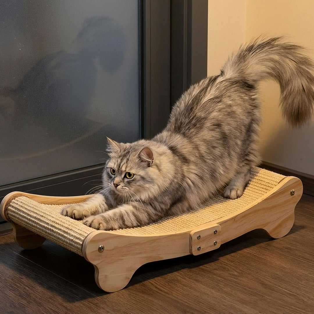Sisal Kratzbretter Katze mit 160° Bogenform – Katzen Kratzbrett aus natürlichem Sisal &amp; Massivholz,