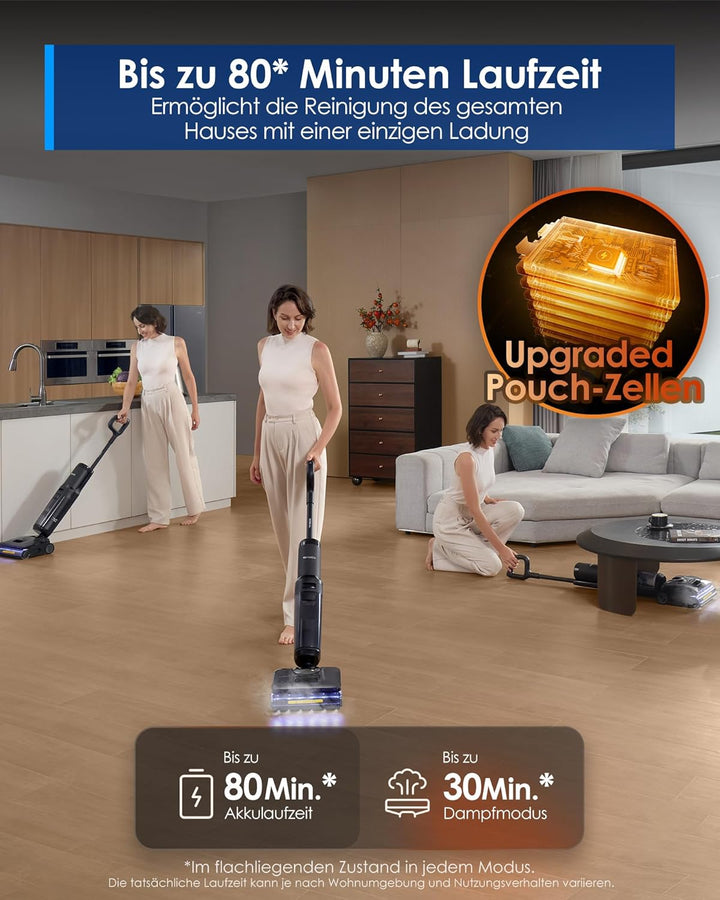 Tineco FLOOR ONE S7 Stretch Steam Nass Trockensauger 160 °C HyperSteam Dampfreiniger, 80 Min Laufzei