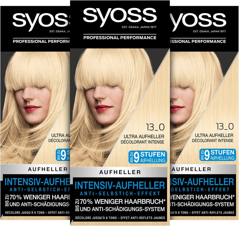 Syoss Color Coloration 13_0 Ultra Aufheller Stufe 3 (3 x 135 ml), Aufheller für dunkle Haare hellt b
