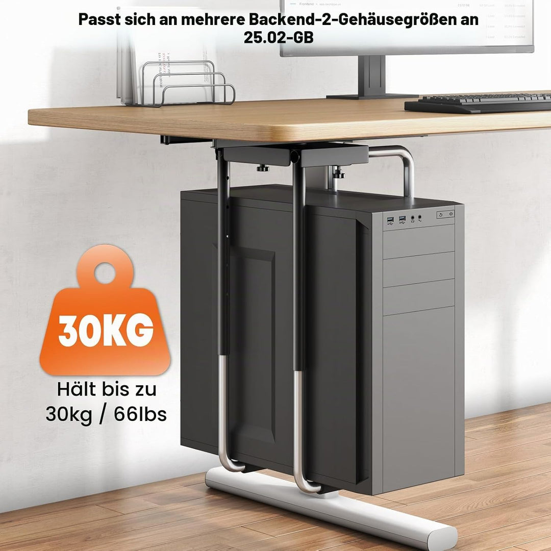 Verstellbare PC Halterung Unter Schreibtisch mit Schiene,360°-Drehung PC Halterung für Schreibtisch