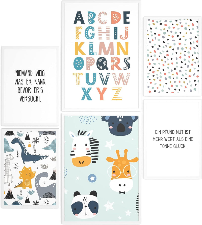 Papierschmiede® Bilder Kinderzimmer Kids Mood Poster Set ABC Dino Safari, Gerahmte Bilder fürs Kinde