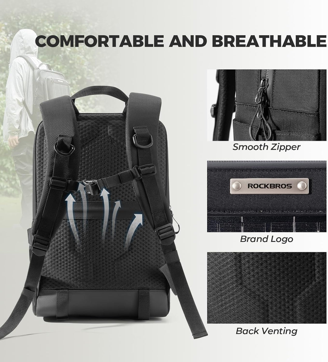 ROCKBROS Solarrucksack Solar Rucksack 20L mit Flexiblem Abnehmbarem 10V 14W Solarpanel Solarpanelruc