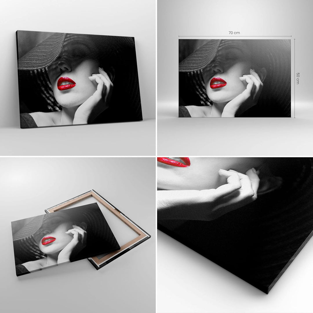 Bilder auf Leinwand Frau Gesicht Lippen Leinwandbild mit Rahmen 70x50cm Wandbilder Dekoration Wohnzi