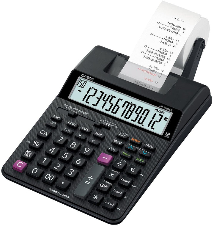 CASIO Druckender Tischrechner HR-150RCE, 12-stellig, 2-Farbdruck, Nachträglicher Druck, Gesamtsummen
