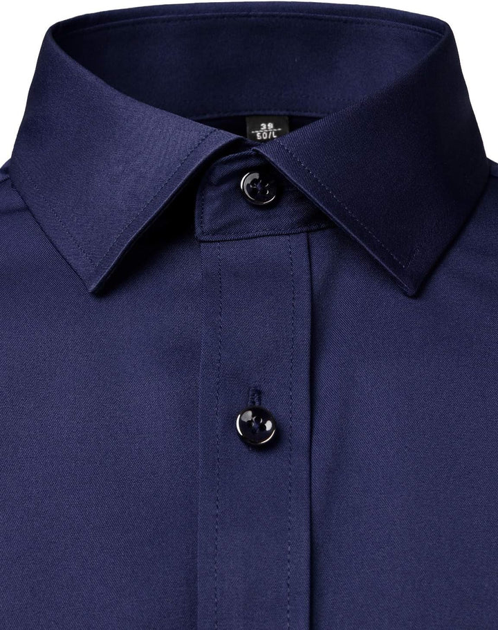 PARKLEES Herren Tailliert Freizeit Langarm Hemd Businesshemd für Hochzeit Business L Navy, L Navy
