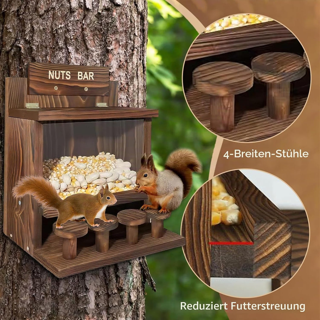 Eichhörnchen Futterhaus aus Holz, Eichhörnchen Futterstation Wetterfest &amp; Unbehandelt, Stabiles Eich