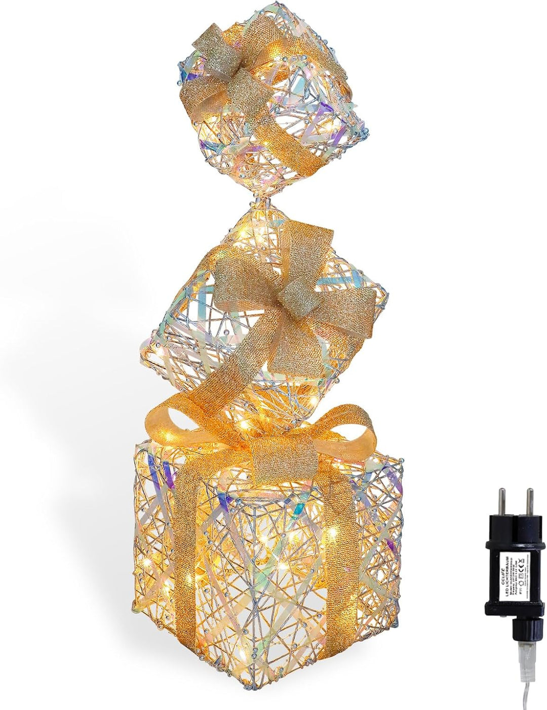 CCLIFE LED Geschenkbox 3er, Netzstecker Weihnachten Weihnachtenbox Beleuchtete Lichterkette Weihnach
