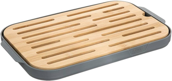 5five – Brotkasten „Fresh Eat Grey“, 29 x 18 x 16 cm, mit Bambus-Schneidebrett – Küchenaufbewahrung,