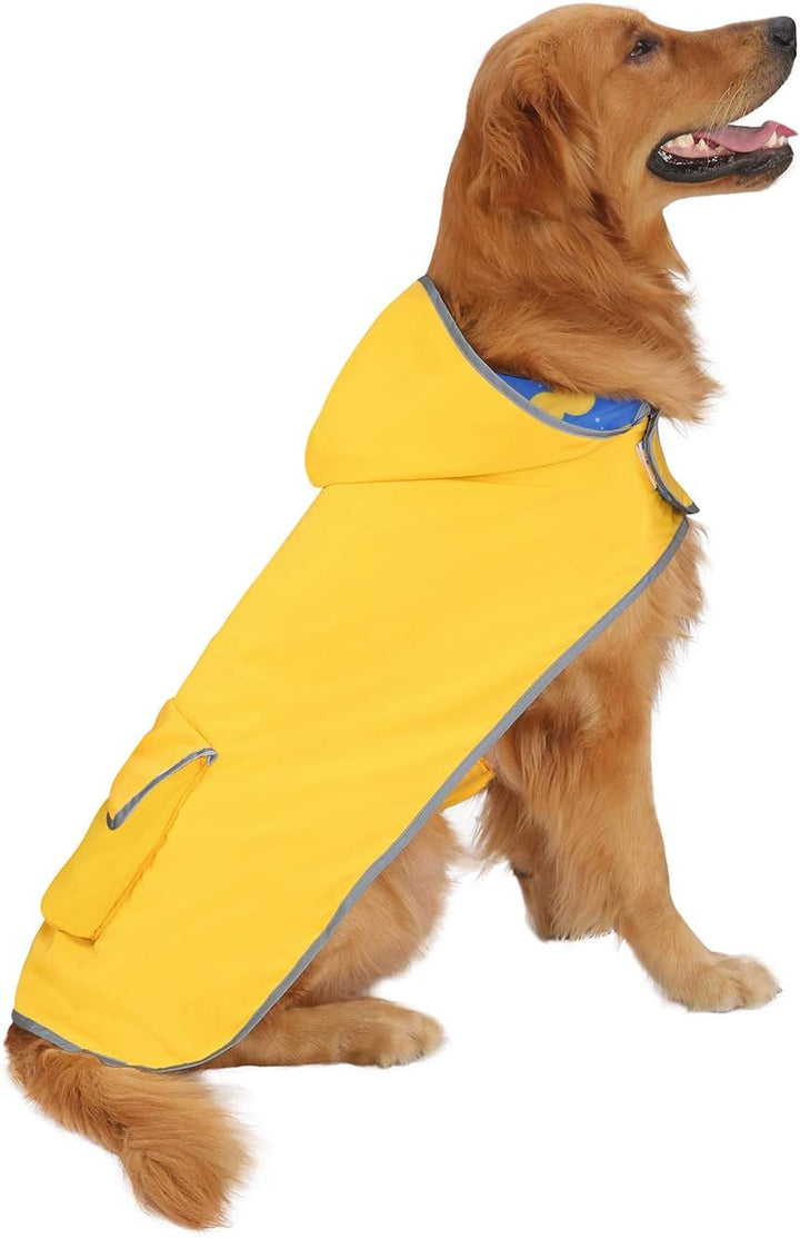 HDE Wendbarer Hunde-Regenmantel mit Kapuze, Zupf-Poncho, Regenmantel, Jacke für kleine, mittelgrosse