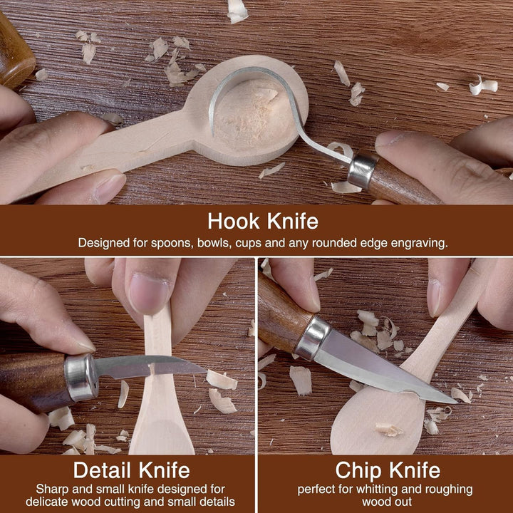 10 in 1 Holzschnitzwerkzeuge Set, Schnitzset mit 6 Schnitzmessern für Holz, Holz Schnitzen Set mit S