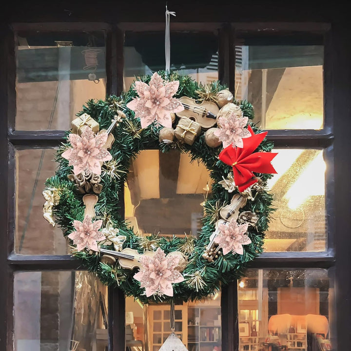 24 Glitzer Weihnachtsstern Blumen Künstliche Weihnachten Blumen Ornamente Hochzeit Blume Deko Weihna