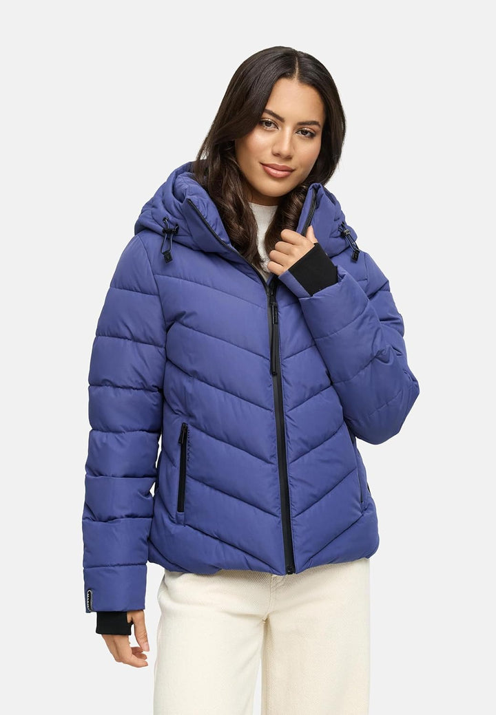 MARIKOO Damen Winterjacke warme Steppjacke mit abnehmbarer Kapuze Samuiaa XVI XS-3XL XS Blue Violet,