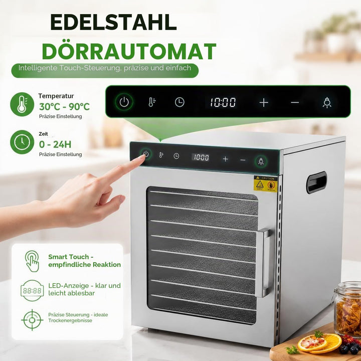 800 Watt Dörrautomat, Food Dehydrator mit 10 Edelstahlschalen LED Touch Control Design, Einstellbare