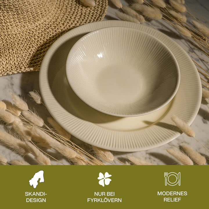 Nordic Dawn Schale, 4er-Set, 19 cm, Porzellan, Spülmaschinenfest, Reliefmuster, Beige (Stroh) Schale