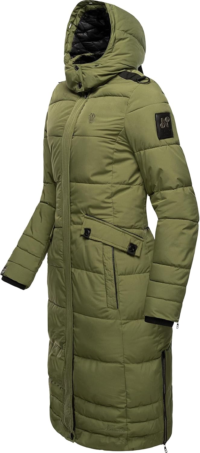 Navahoo Damen Wintermantel Warmer Steppmantel lang mit Abnehmbarer Kapuze Fahmiyaa XS-3XL XS Dusty O