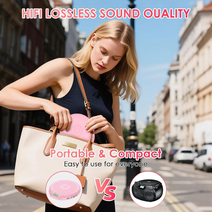 Gueray CD Player Tragbar Kinder Tragbarer CD-Player fürs Auto Discman mit Kopfhörer LCD-Display Unte