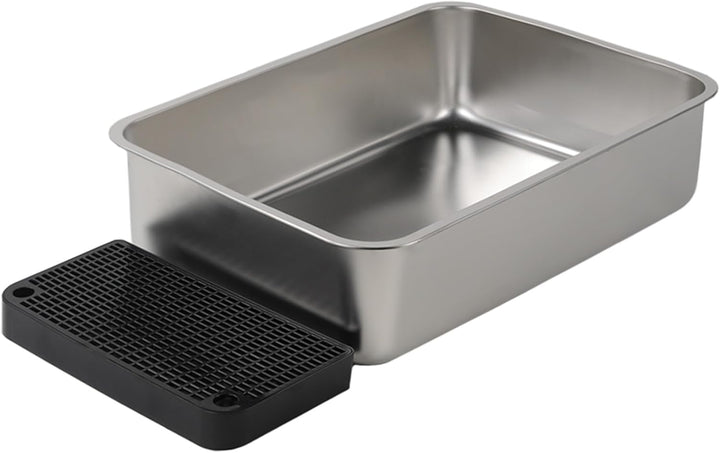 CALIYO Katzentoilette, Katzenklo Edelstahl mit Deckel, 3 in 1 Cat Litter Box, Katzenklo mit Schaufel