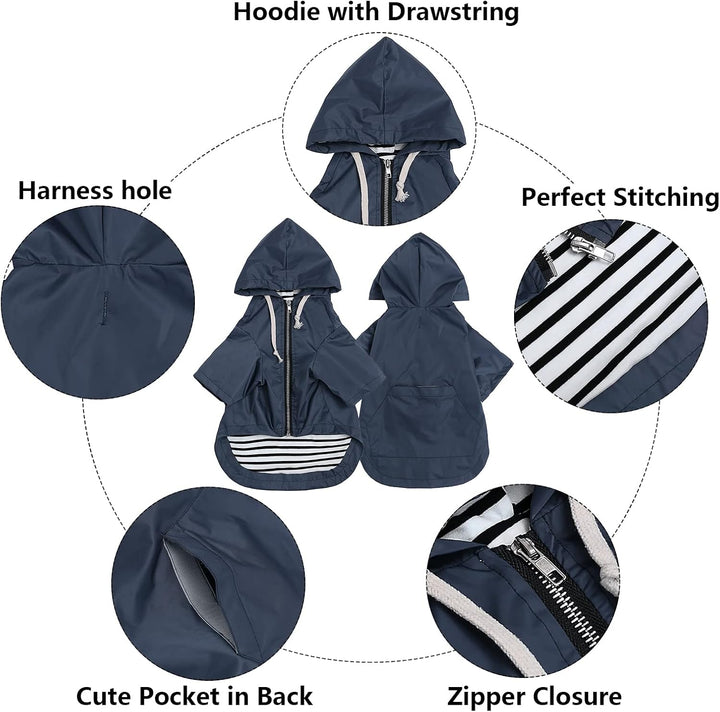 MOREZI Wind&Wasserdicht Hunderegenmantel mit Beinschutz & Fest Kapuze - Leichtes Outdoor - Für klein
