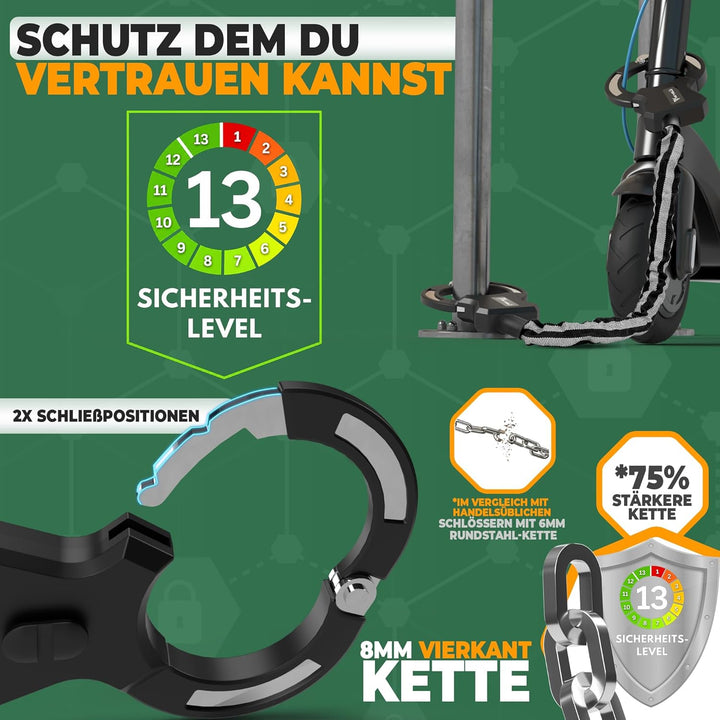 MIVELO E-Scooter Schloss extra sicher - Kettenschloss I Handschellenschloss für Elektroroller I Fahr