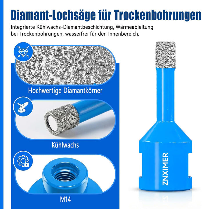 Diamant Fliesenbohrer 10mm - 5 Stück M14 Trockenbohrkrone Vakuumgelöteter Lochsäge für Fliesen Porze