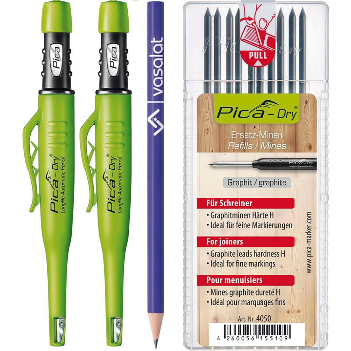 vasalat Pica Dry Tieflochmarker Graphit 2 Stück mit 10 Ersatzminen 3 teilig Single, Single