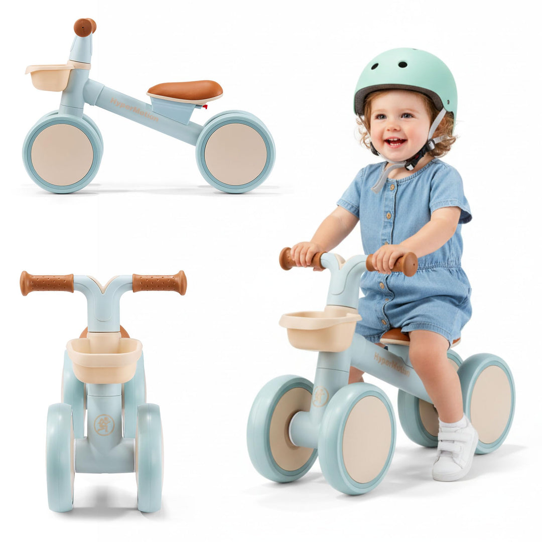 HyperMotion TOBI MINI Blaues 4-Rad Laufrad für Kinder 12–36 Monate, Leichtes Rutschfahrzeug mit Korb