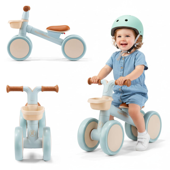 HyperMotion TOBI MINI Blaues 4-Rad Laufrad für Kinder 12–36 Monate, Leichtes Rutschfahrzeug mit Korb