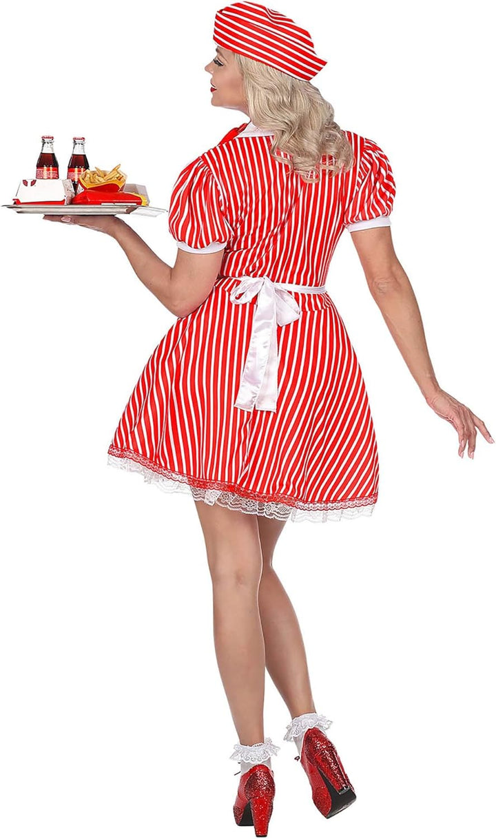 "50s WAITRESS" (dress with petticoat, apron, pin, neckscarf, headpiece) - (M), M