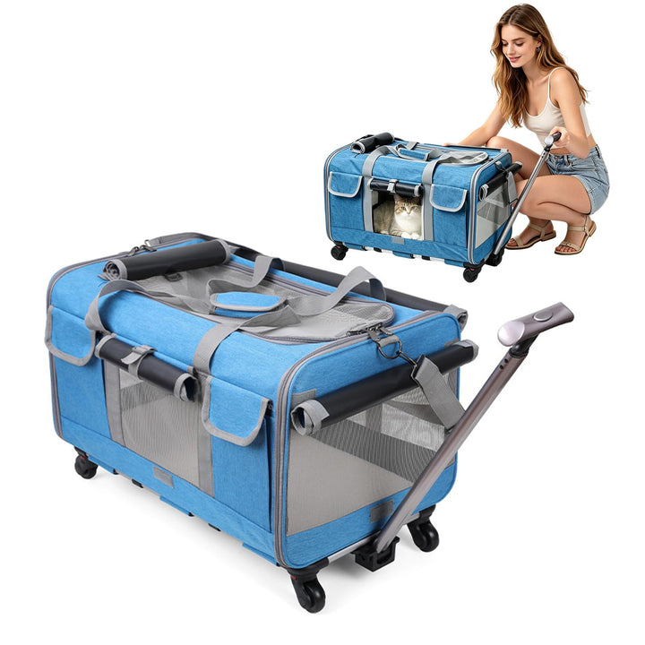 PETCUTE Transporttasche für Katze mit Rollen,Atmungsaktiv Katzen Transporttasche für 2 Katzen,Faltba