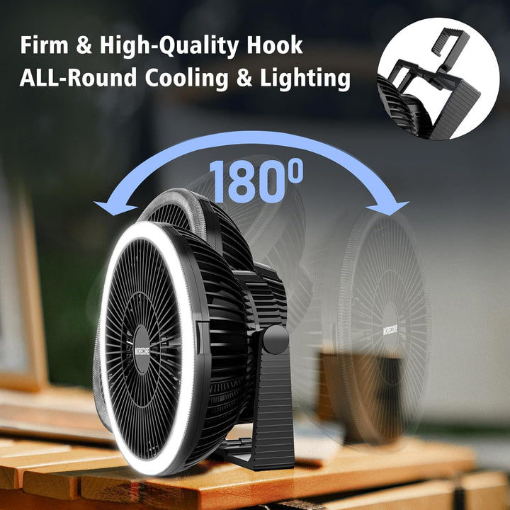 10.000 mAh wiederaufladbarer batteriebetriebener Campingventilator mit LED-Laterne, tragbarer Ventil