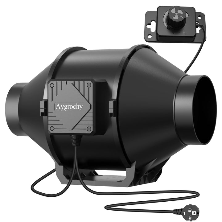 Aygrochy Regelbar Rohrventilator 100mm, Abluftventilator 363 m³/h, EC motor Rohrlüfter mit EU-Stecke