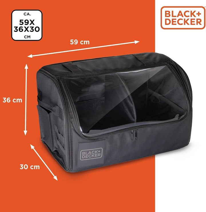 BLACK+DECKER Kofferraum Organizer - Kofferraumtasche mit transparentem Deckel - 2 Haupt- und mehrere