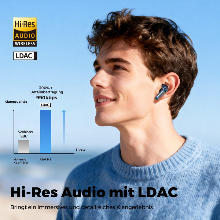 SoundPEATS Air6 HS Semi-in-Ear Bluetooth Kopfhörer | 13mm Dreimagnet-Treiber, LDAC+Hi-Res, 45 Std. A