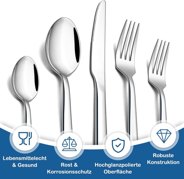 Homikit Besteck Set 12 Personen, 60-teilig Edelstahl Poliert Besteckset, Elegantes Essbesteck mit Me