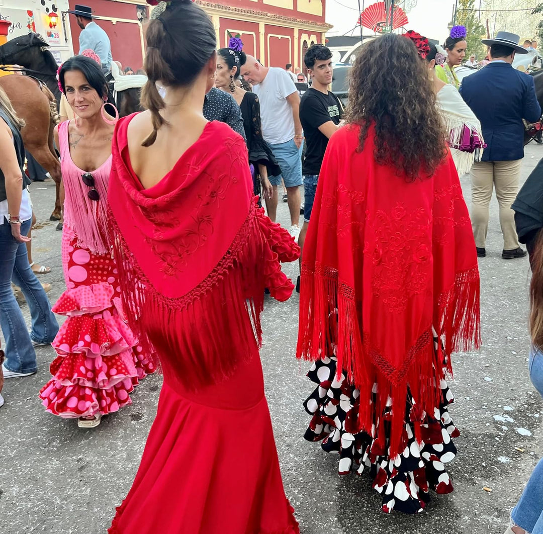 La Senorita Spanischer Manton Tuch Schal bestickt. Flamenco-Tücher für das Fair-, Sevillana- oder Fl