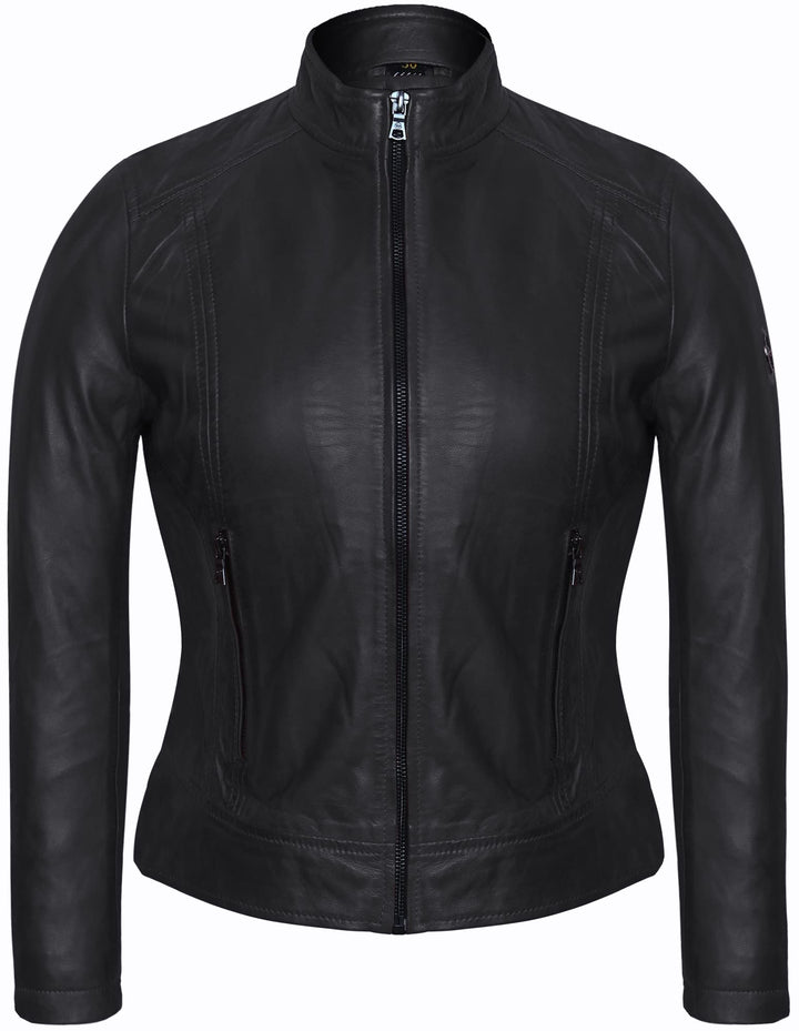 Bluepiel Damen Lederjacke KLARA Bikerjacke mit Stehkragen - Modernen Echtleder Jacke aus Lammnappa L