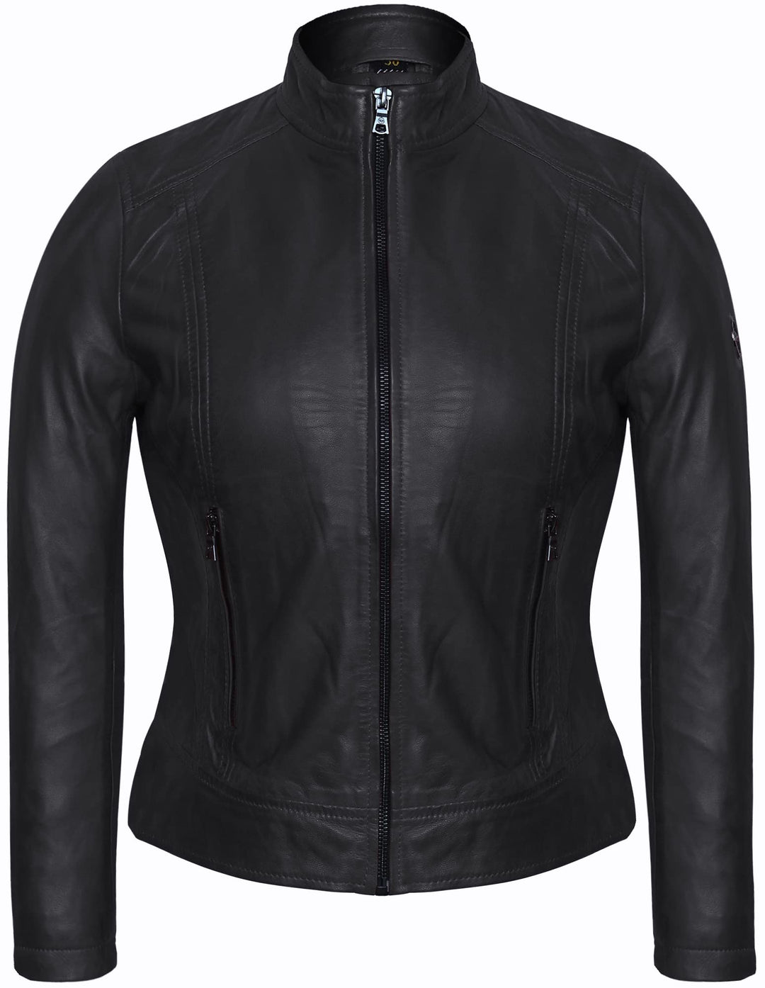 Damen Lederjacke KLARA Bikerjacke mit Stehkragen - Modernen Echtleder Jacke aus Lammnappa Leder Schw