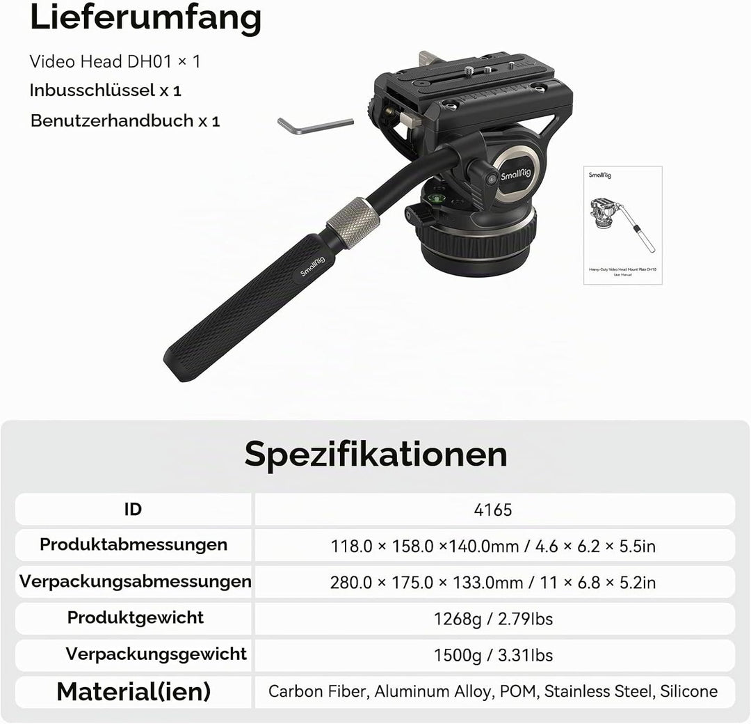 SmallRig Stativ Fluid Videokopf, mit Schnellwechselplatte für Manfrotto und für DJI RS 2 / RS 3 / RS