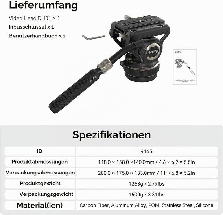 SmallRig Stativ Fluid Videokopf, mit Schnellwechselplatte für Manfrotto und für DJI RS 2 / RS 3 / RS