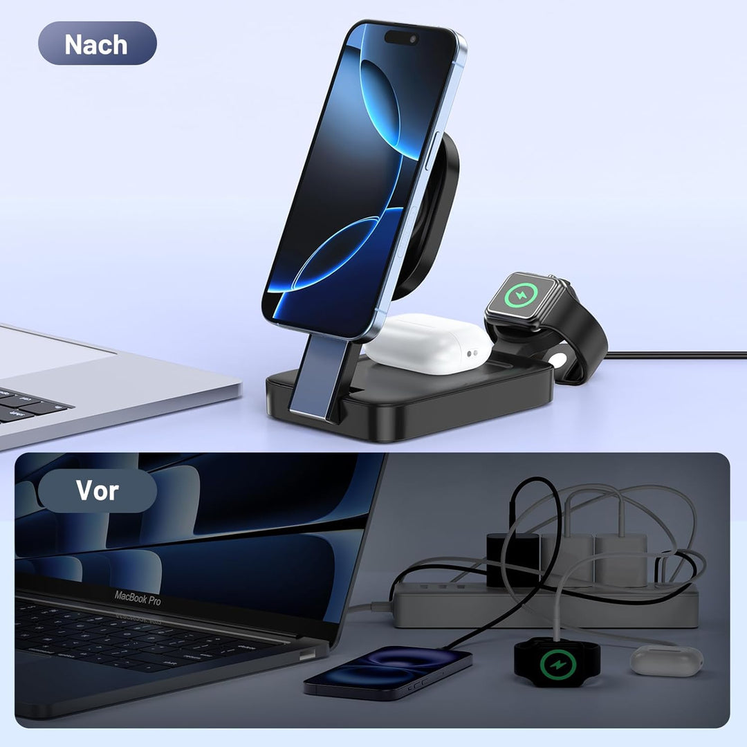 3 en 1 Pliable Station de Charge Pour Apple, Chargeur Induction sans Fil mit Mag-Safe für iPhone 17