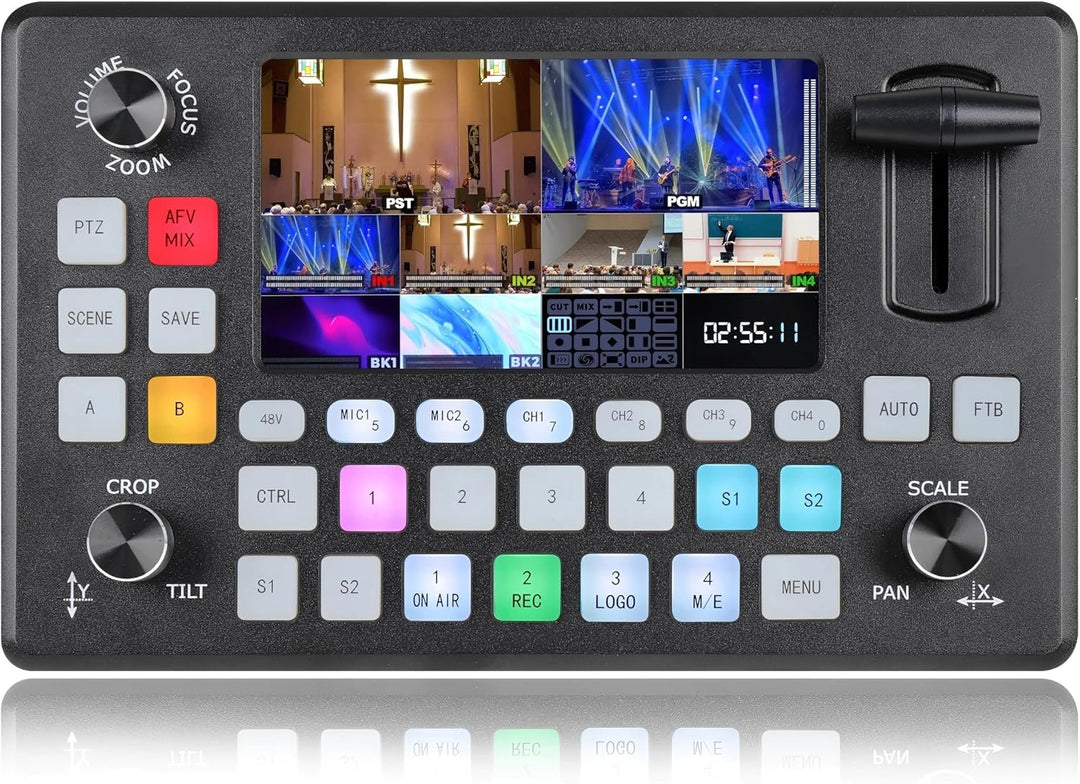 FoMaKo Video Switcher HDMI 4-Kanal für Multikameras, Video Mixer mit 5.5-Zoll LCD Bildschim, 1080P 6